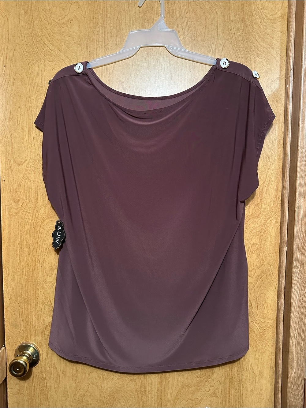 AUW Button-Shoulder 2X Brown Short Sleeve Top